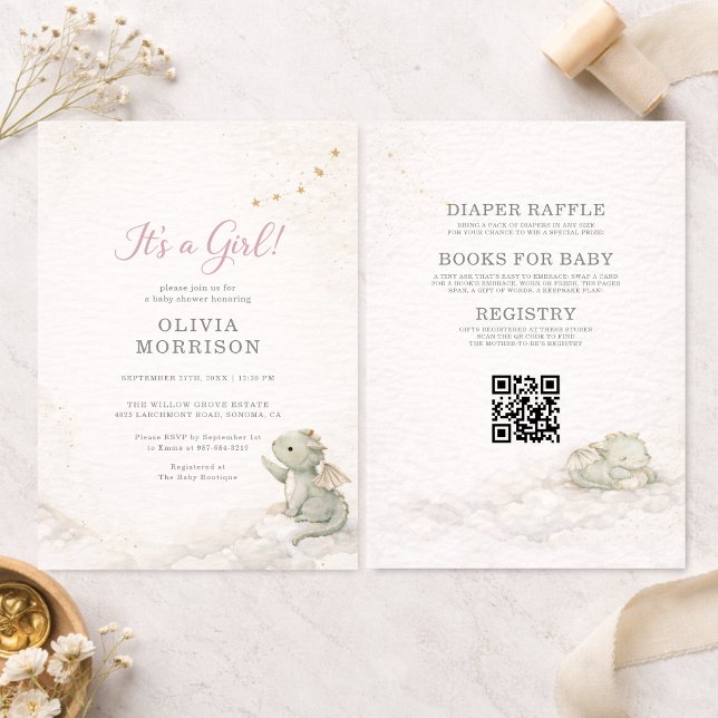 All in One Dragon It's a Girl Baby Shower Invitation (Creator Uploaded)