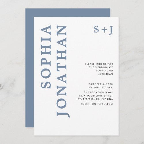 All in One Dusty Blue Bold Typography Wedding Invi Invitation