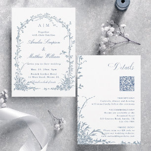 All in One Dusty Blue Floral Garden Wedding Arch Invitation
