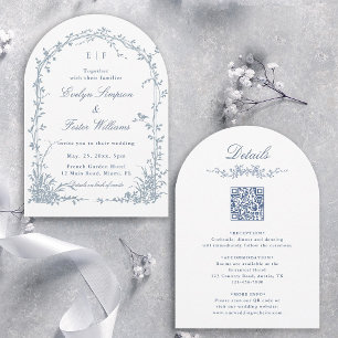 All in One Dusty Blue Floral Garden Wedding Arch Invitation