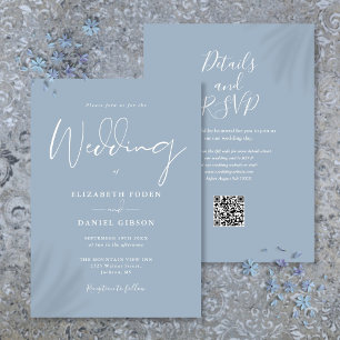 All In One Dusty Blue QR Code Wedding Invitation