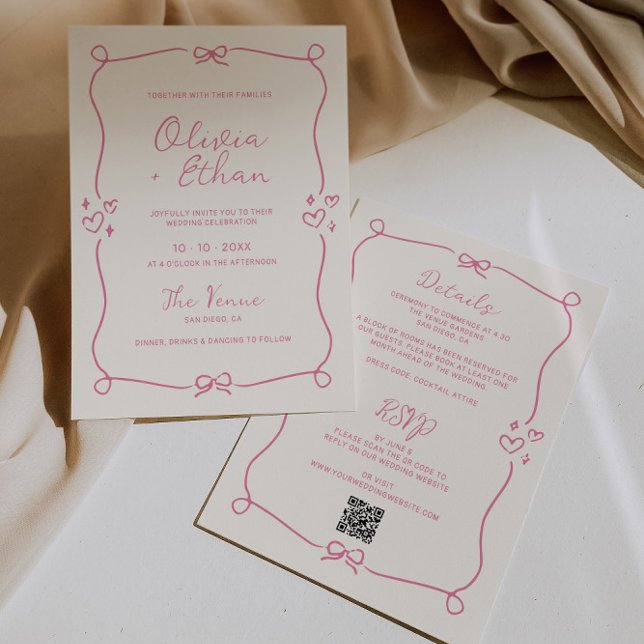 All In One Dusty Pink Hand Drawn Wedding Invitation (Creator Uploaded)