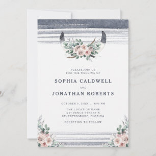 All in One Dusty Pink Roses Bull Horns Wedding Invitation