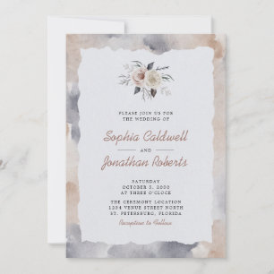 All in One Dusty Pink Roses Watercolor Wedding Invitation