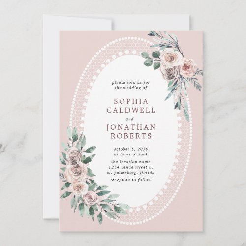 All in One Dusty Rose Eucalyptus Wedding Invitation