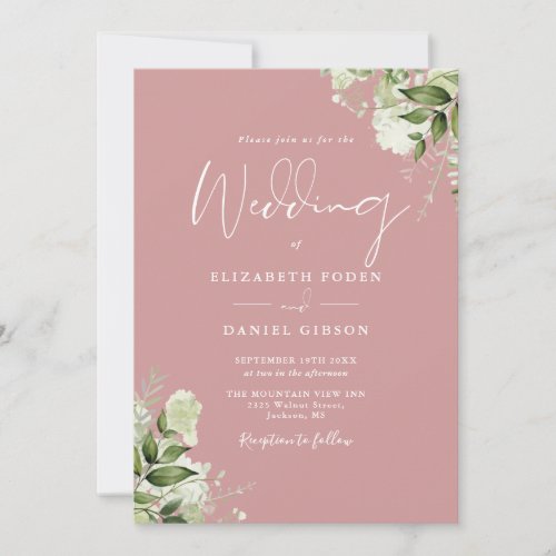 All In One Dusty Rose Greenery Floral Wedding Invitation