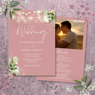 All In One Dusty Rose Greenery Light Photo Wedding Invitation