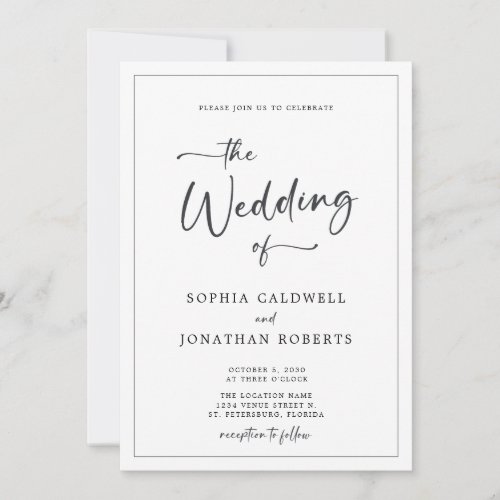 All in One Elegant Black and White Wedding Invitation