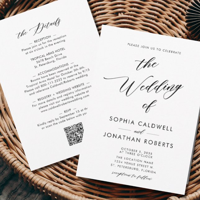 All in One Elegant Black Calligraphy Wedding Invit Invitation (Creator Uploaded)