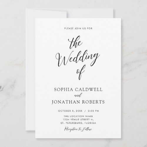 All in One Elegant Black Calligraphy Wedding Invitation