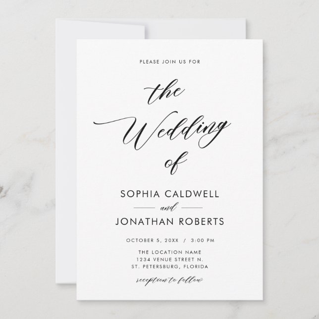 All in One Elegant Black Calligraphy Wedding Invitation (Front)