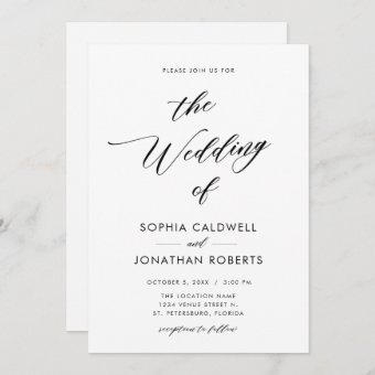 All in One Elegant Black Calligraphy Wedding Invitation | Zazzle