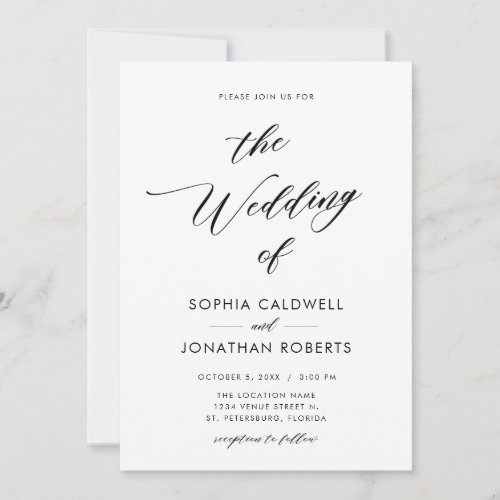 All in One Elegant Black Calligraphy Wedding Invitation
