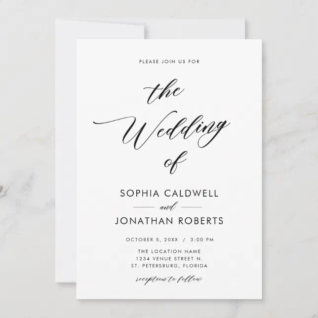 All in One Elegant Black Calligraphy Wedding Invitation | Zazzle