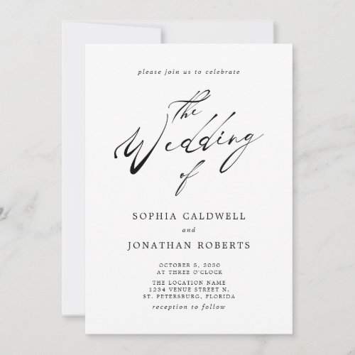 All in One Elegant Black Calligraphy Wedding Invitation