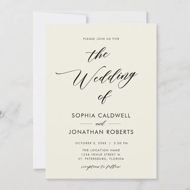 All in One Elegant Black Calligraphy Wedding Invitation | Zazzle