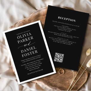 All in One Elegant Black QR Code Wedding Invitation