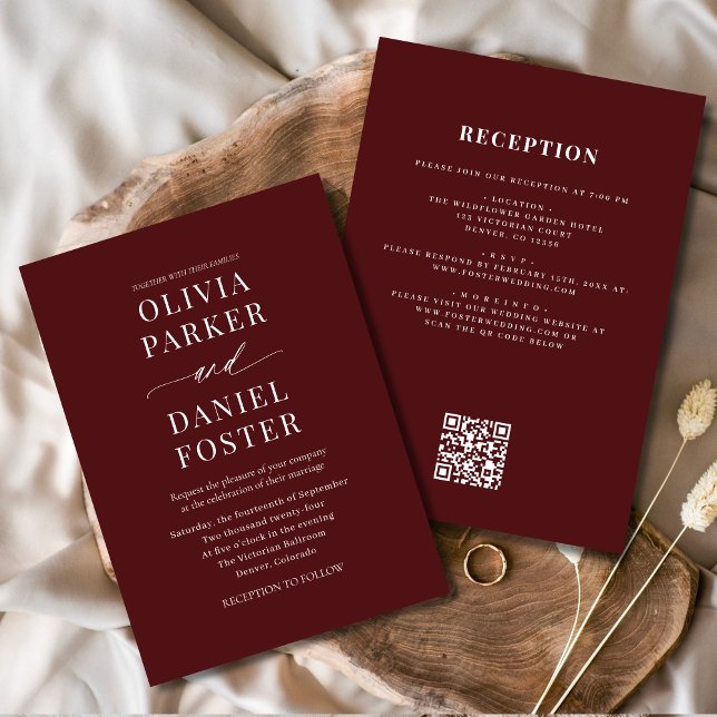 All in One Elegant Burgundy QR Code Wedding Invitation (Creator Uploaded)