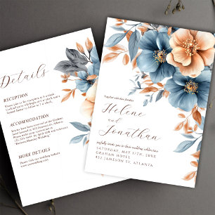 All In One Elegant Dusty Blue Terracotta Wedding Invitation