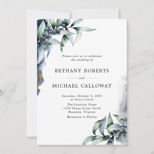 All in One Elegant Eucalyptus and Berry Wedding Invitation