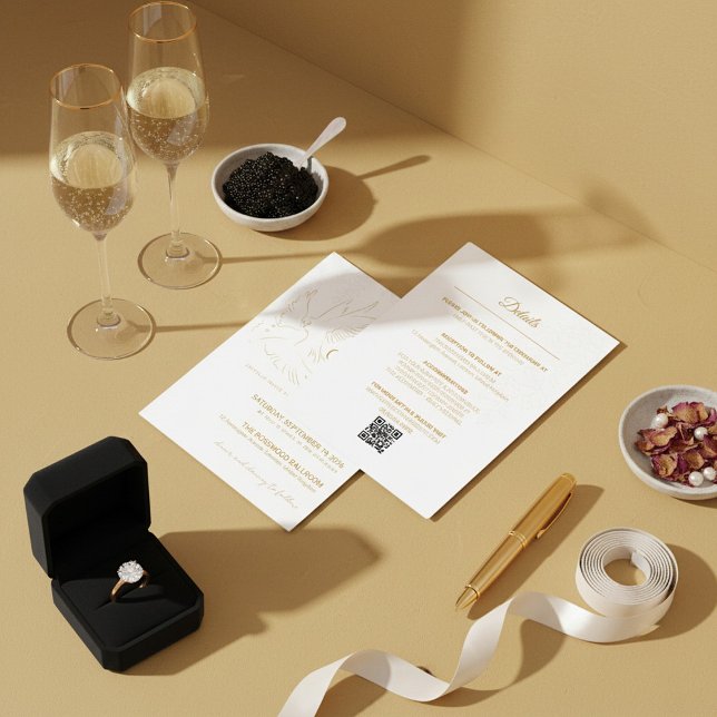 All in One Elegant Gold Dove Wedding Invitation (Creator Uploaded)