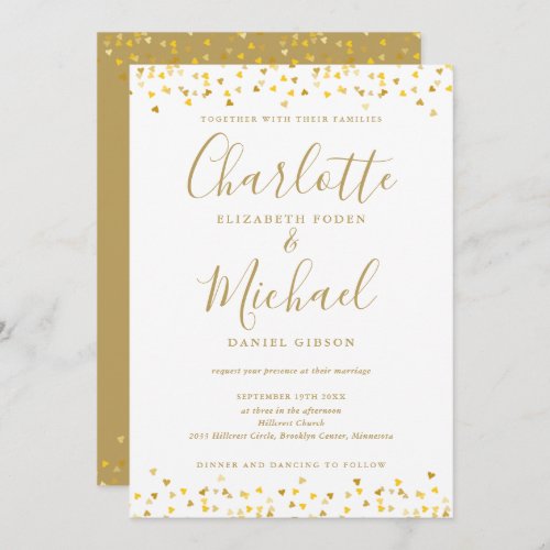 All In One Elegant Gold Hearts Confetti Wedding Invitation