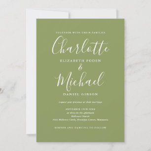 All In One Elegant Modern Moss Green Wedding Invitation