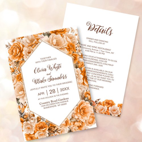 All In One Elegant Orange Floral Wedding Invitation