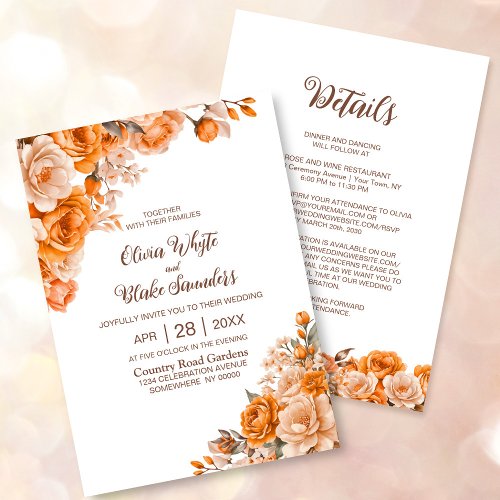 All In One Elegant Orange Floral Wedding Invitation