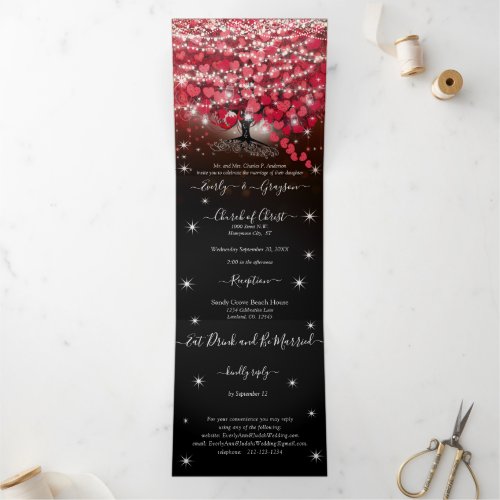 All In One Elegant Red  Pink Heart Leaf Wedding T Tri_Fold Invitation