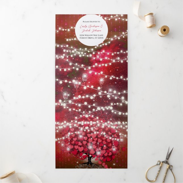 All In One Elegant Red & Pink Heart Leaf Wedding   Tri-Fold Invitation (Outside)