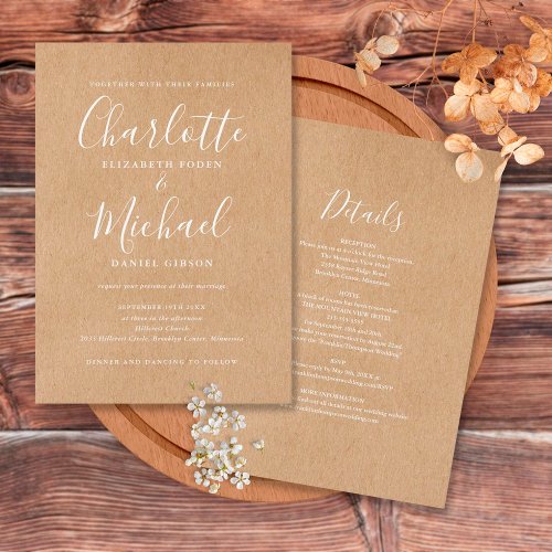 All In One Elegant Rustic Kraft Wedding Invitation