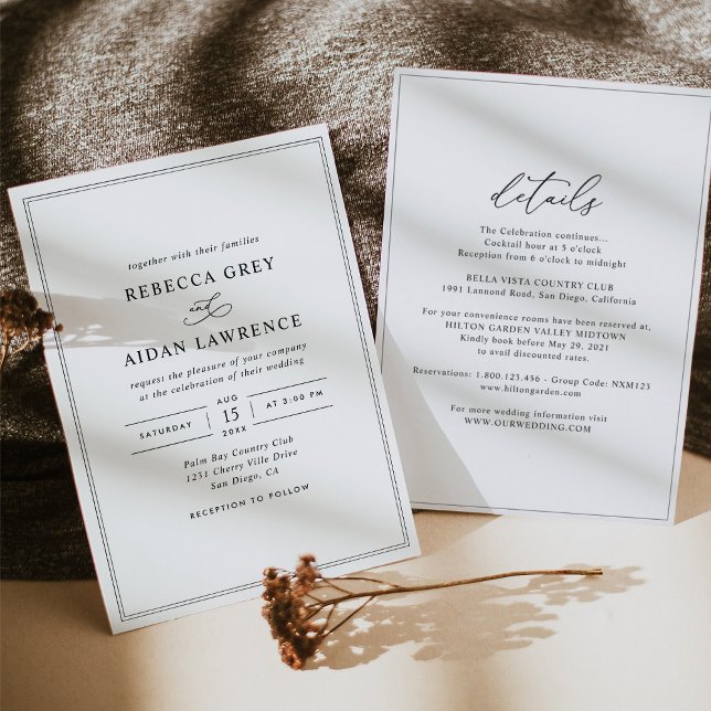 All-In-One Elegant Script Black and White Wedding Invitation (Creator Uploaded)