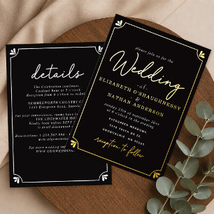 All-In-One Elegant Simple Black and White Wedding  Foil Invitation