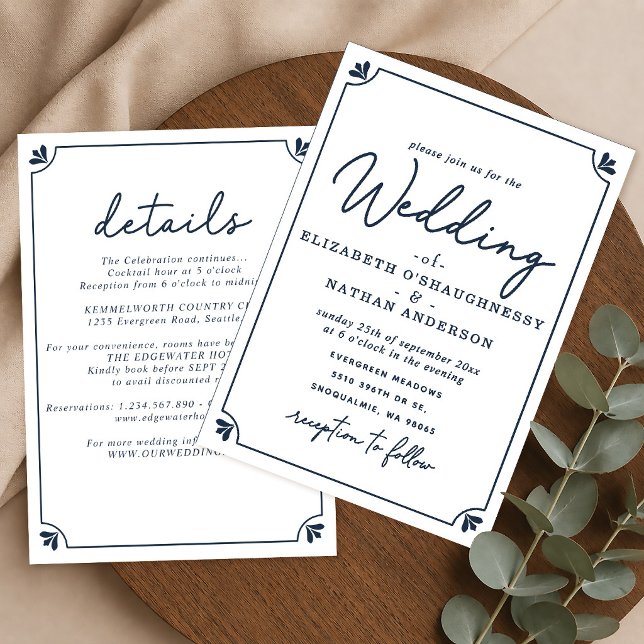 All-In-One Elegant Simple White & Blue Wedding  Invitation (Creator Uploaded)