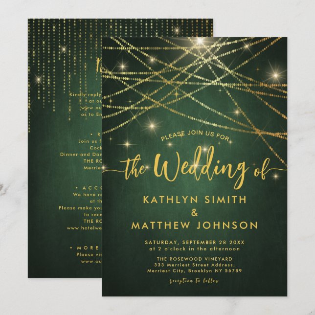 All In One Elegant Sparkling Gold String Lights Invitation (Front/Back)
