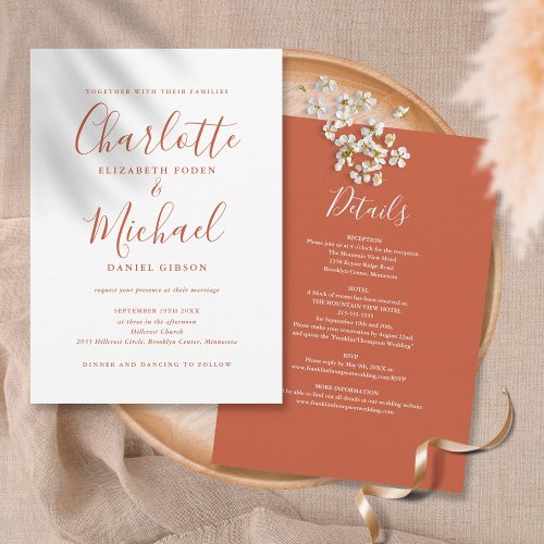 All In One Elegant Terracotta Script Wedding Invitation