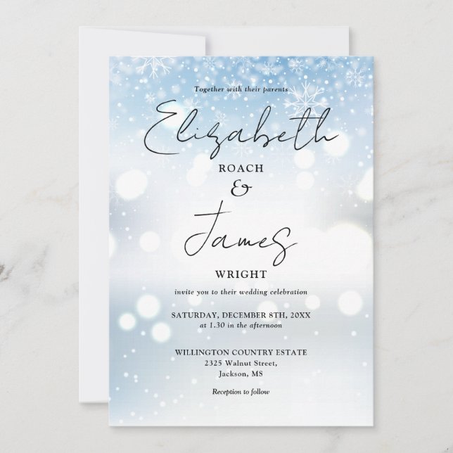 All In One Elegant Winter Snow Wedding Invitation (Front)