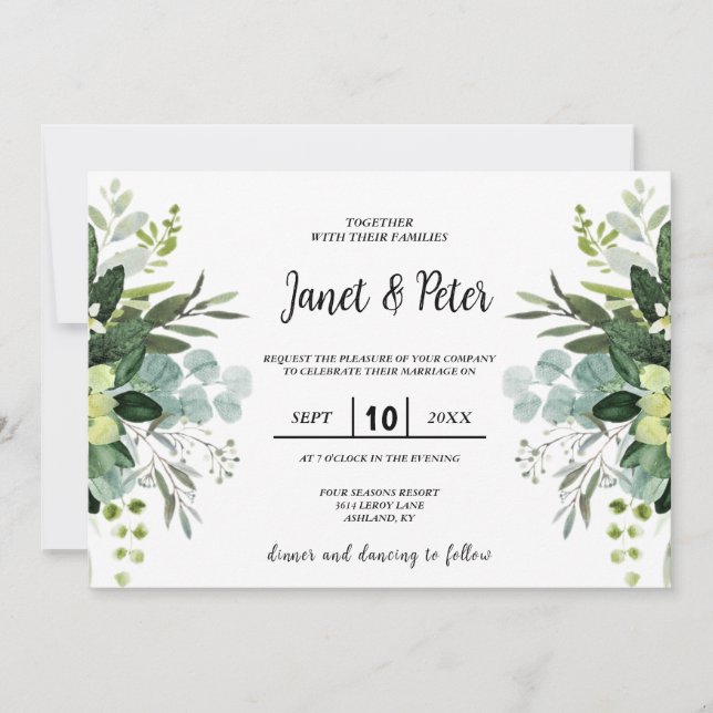 All in one,elegant with eucalyptus leaves Wedding  Invitation (Front)