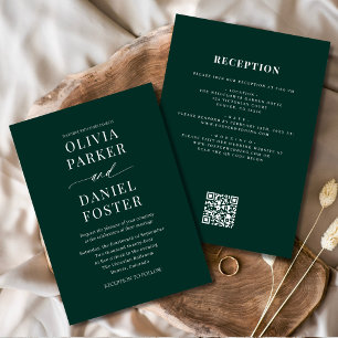 All in One Emerald Green QR Code Wedding Invitation