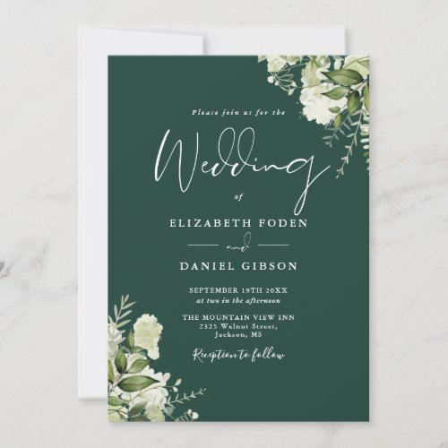 All In One Emerald Greenery Floral Wedding Invitation