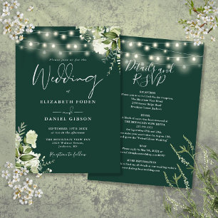 All In One Emerald String Lights Floral Wedding Invitation