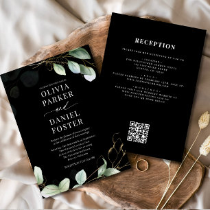 All in One Eucalyptus Black QR Code Wedding Invitation