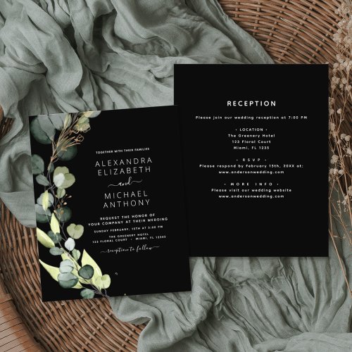 All in One Eucalyptus Black Wedding Invitation