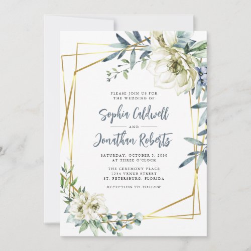 All in One Eucalyptus Floral Gold Wedding Invitati Invitation