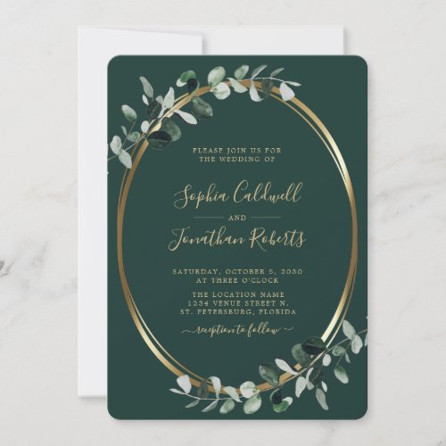 All in One Eucalyptus Gold Emerald Green Wedding I Invitation