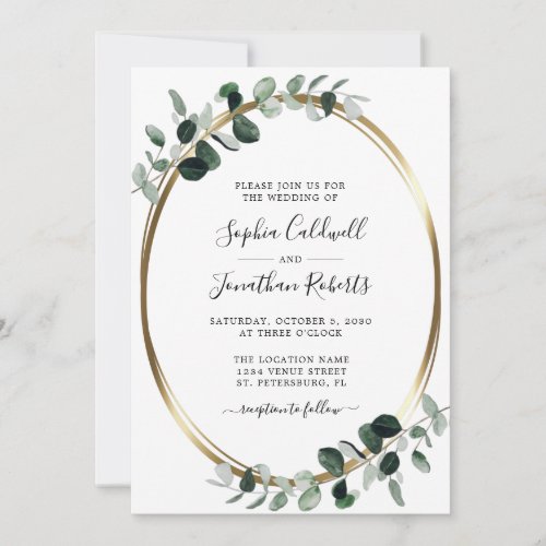 All in One Eucalyptus Greenery and Gold Wedding Invitation