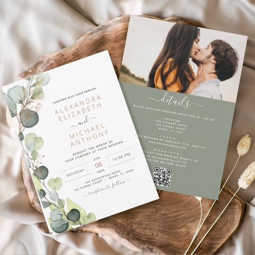 All in One Eucalyptus Greenery QR Code Wedding Invitation