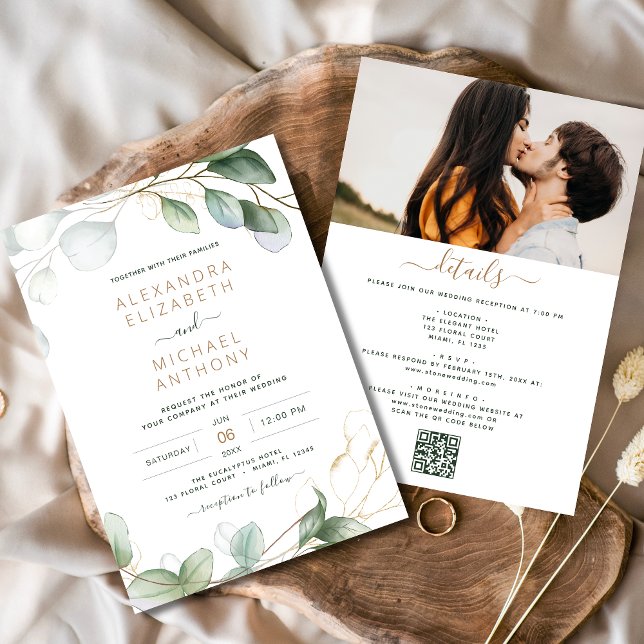 All in One Eucalyptus Greenery QR Code Wedding Invitation (Creator Uploaded)