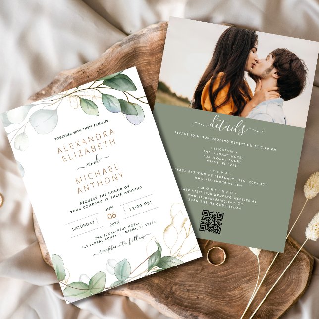 All in One Eucalyptus Greenery QR Code Wedding Invitation (Creator Uploaded)
